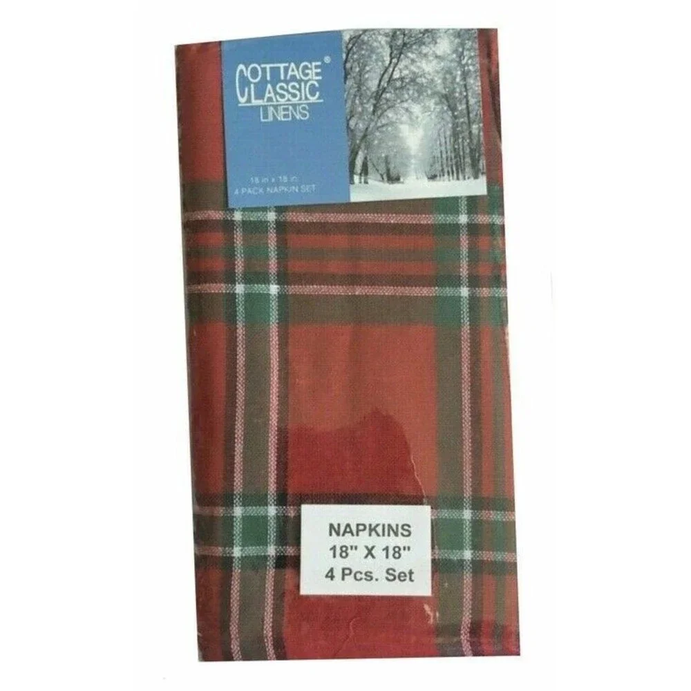 Christmas Red Plaid Fabric Napkins Country Cabin Lodge Cotton Set of 4 Journey